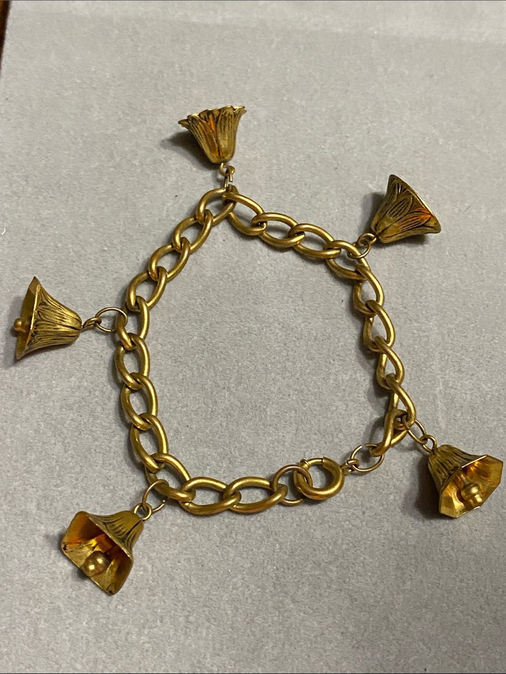 VTG Gold Tone Bell Charm Bracelet